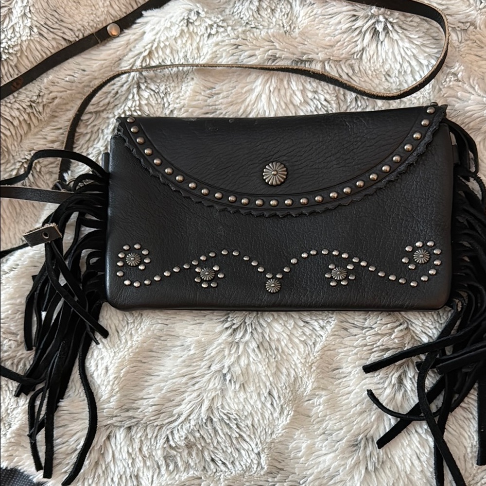 Black Studded Fringe Women's Bag